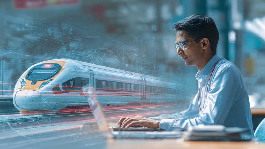 IRCTC टाटकल नियम 2026 के तहत AI से ट्रेन टिकट बुक करता हुआ भारतीय यात्री”